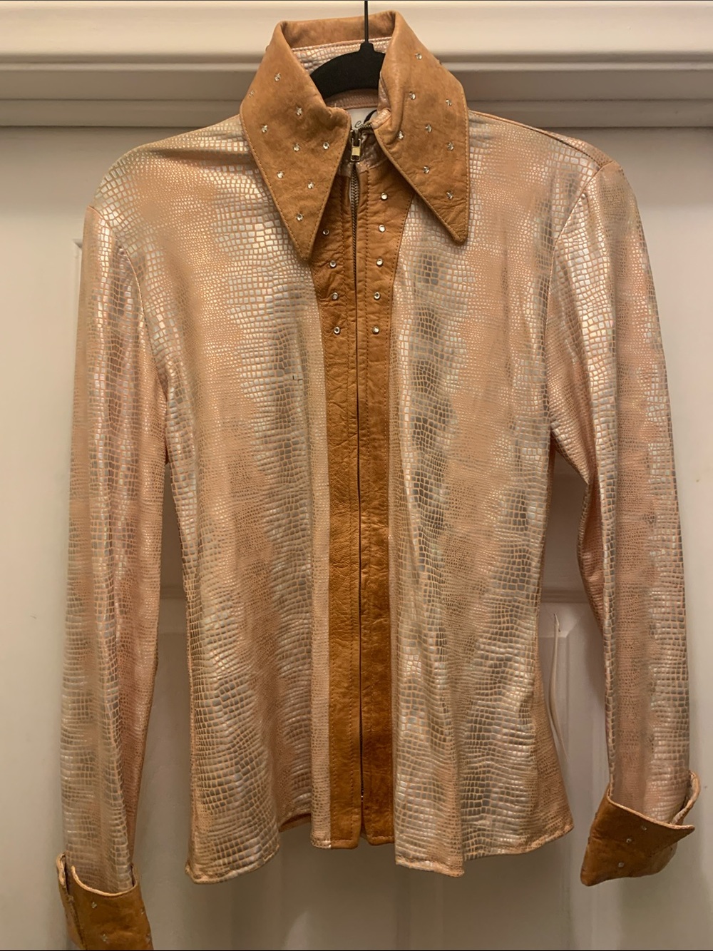 TLC Metallic Rose Gold and Tan Leather Jacket
